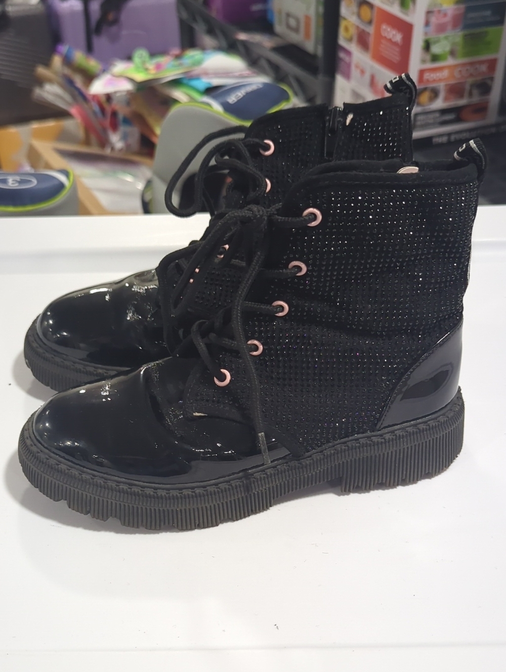 DKNY Black Sparkle Lace-Up Ankle Boots for Kids